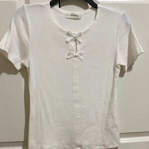 White Short Sleeve Top with Bows